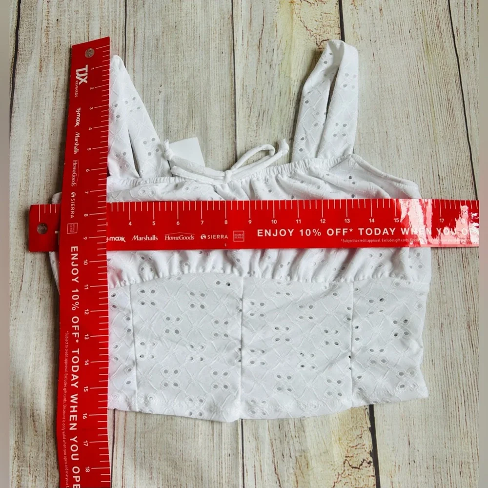 Rue21 Women’s White Eyelet Cropped Sweetheart Neck Tie Tank Top Size XL NWT - Picture 11 of 11
